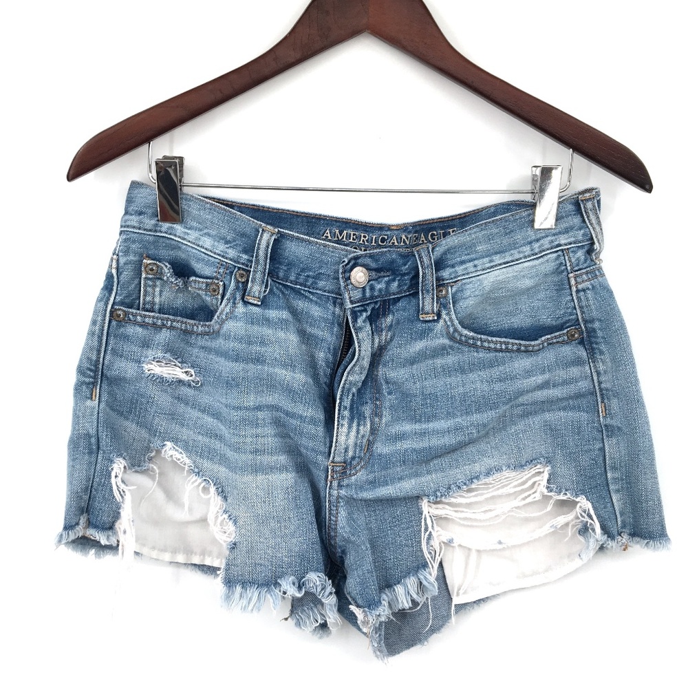 American Eagle AEO Vintage Hi-Rise Festival Jean Shorts Cutoffs Blue 8 Women's